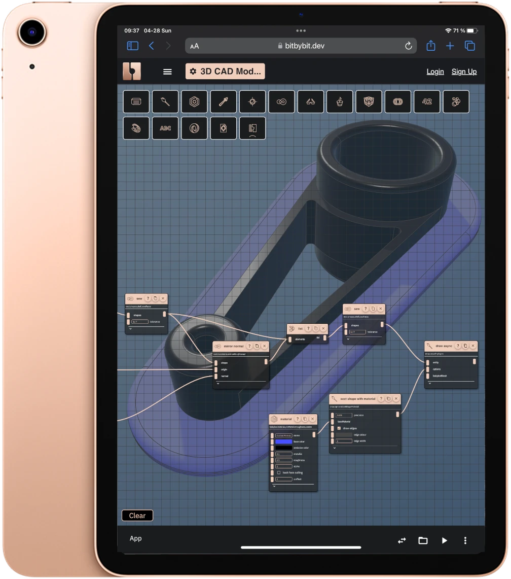 iPad picture showing visual programming application that produced spiral geometry.