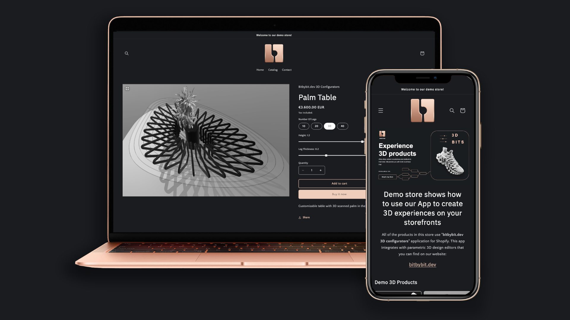 3D Bits app for Shopify demo store Screenshot of the 3D Bits app for Shopify demo store, showcasing interactive 3D products.