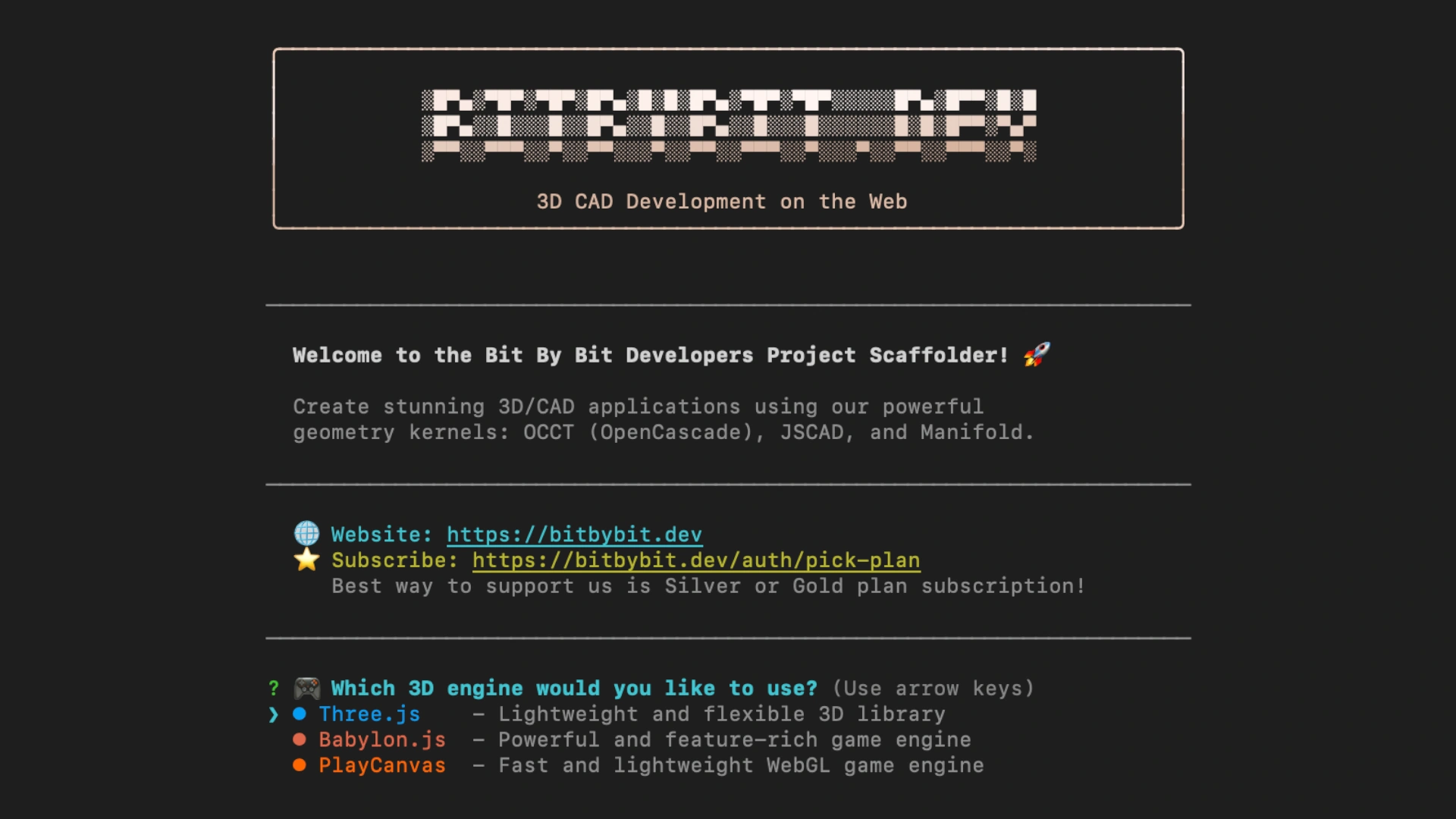 Bitbybit Create App CLI in Terminal