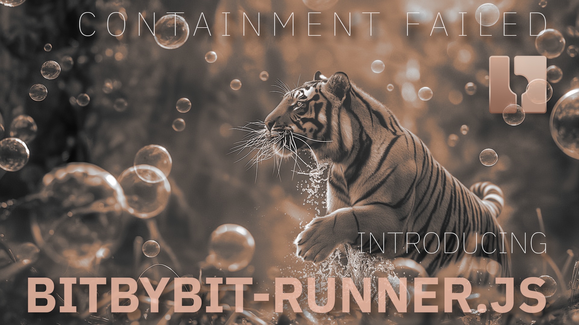 Runner is on the loose. A free and powerful tiger in the jungle playing with soap bubbles, symbolizing the freedom to run scripts anywhere.