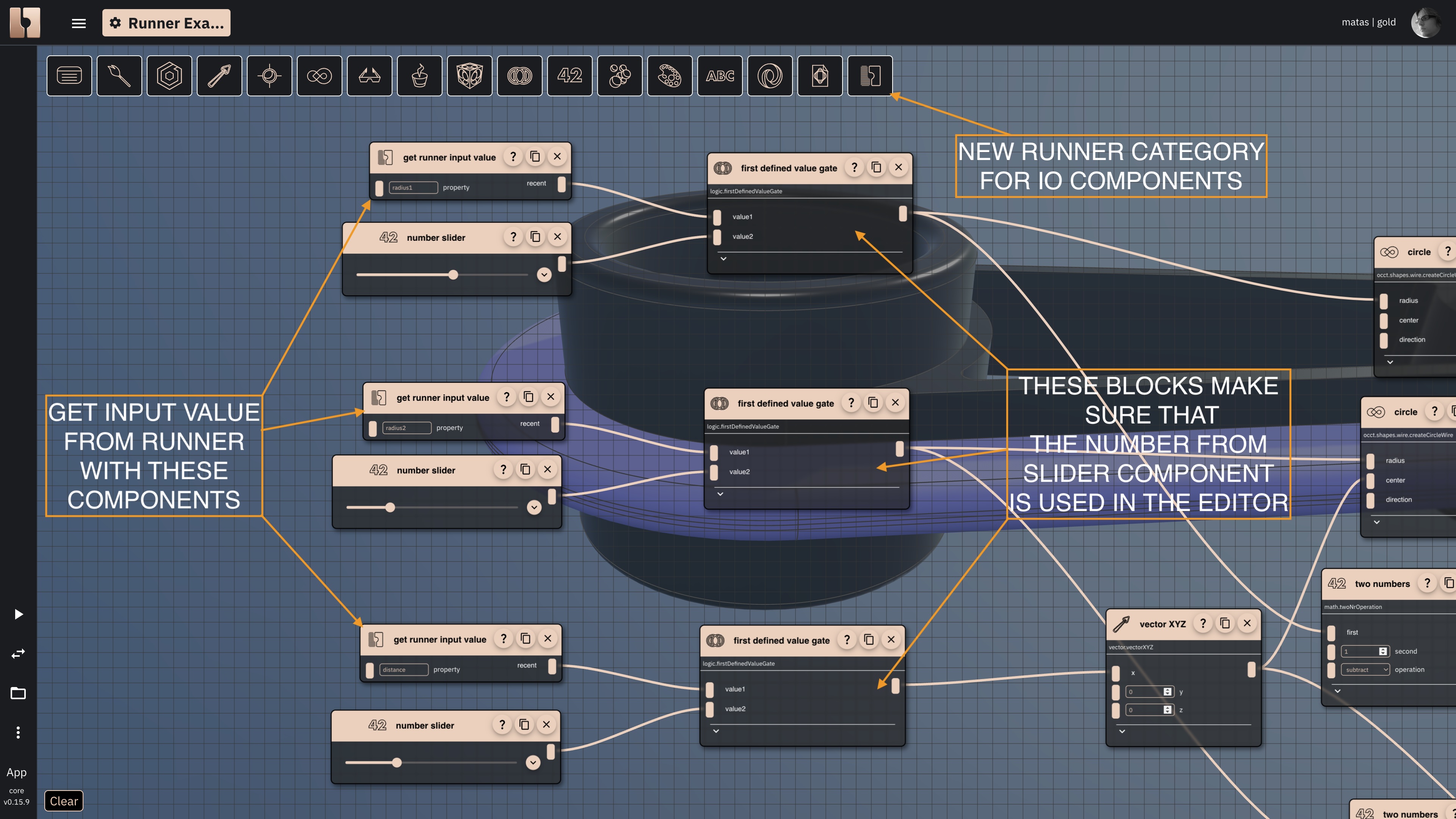 Rete editor components for reading inputs from the Runner.