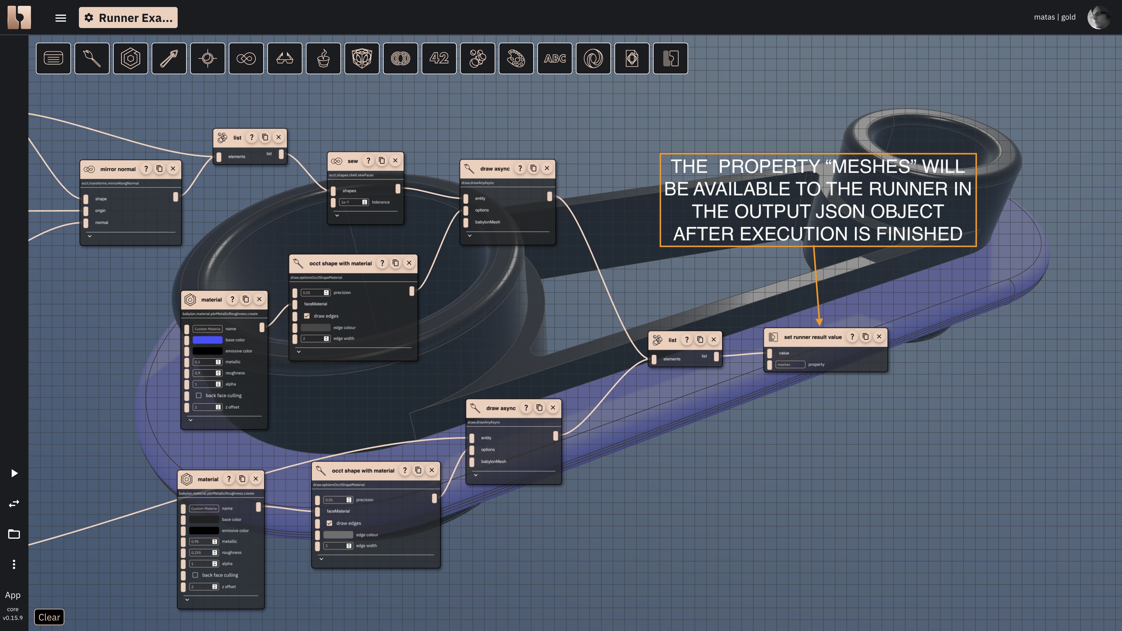 Rete editor components for setting outputs for the Runner.
