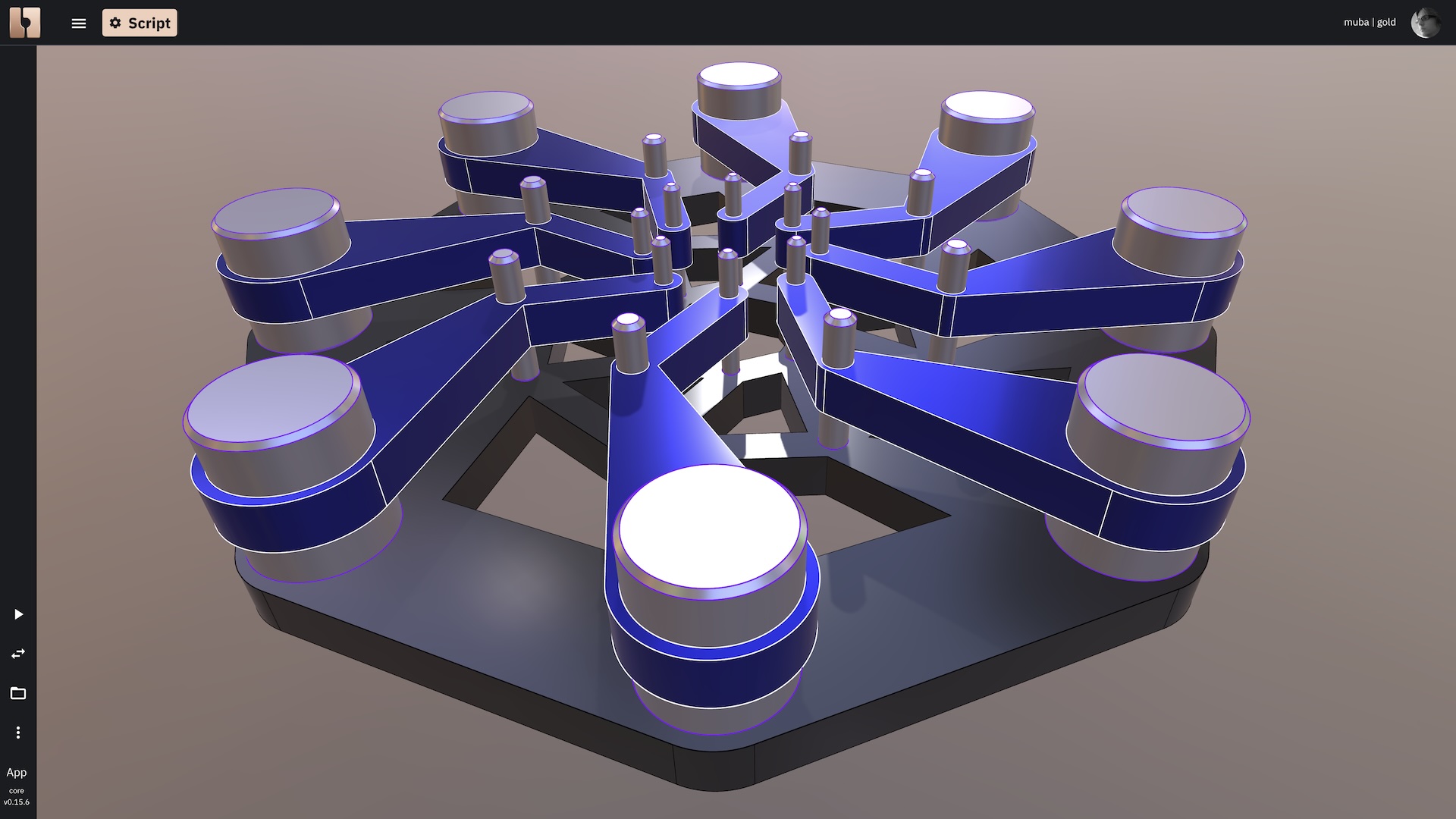 New features in action. A visual representation of new features in Bitbybit.dev v0.15.6, showcasing complex geometries created from circular elements.
