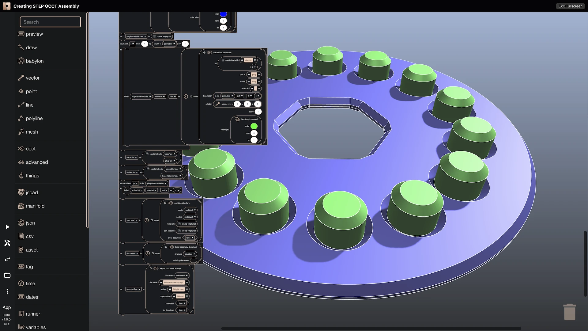 Create OCCT STEP Assembly in Bitbybit