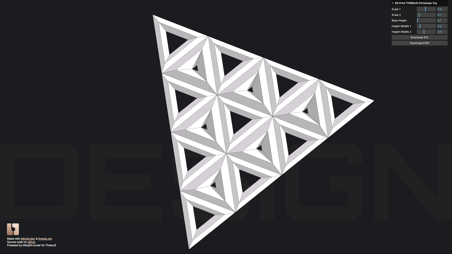 Lite ThreeJS runner creating a 3D printable ThreeJS logo.