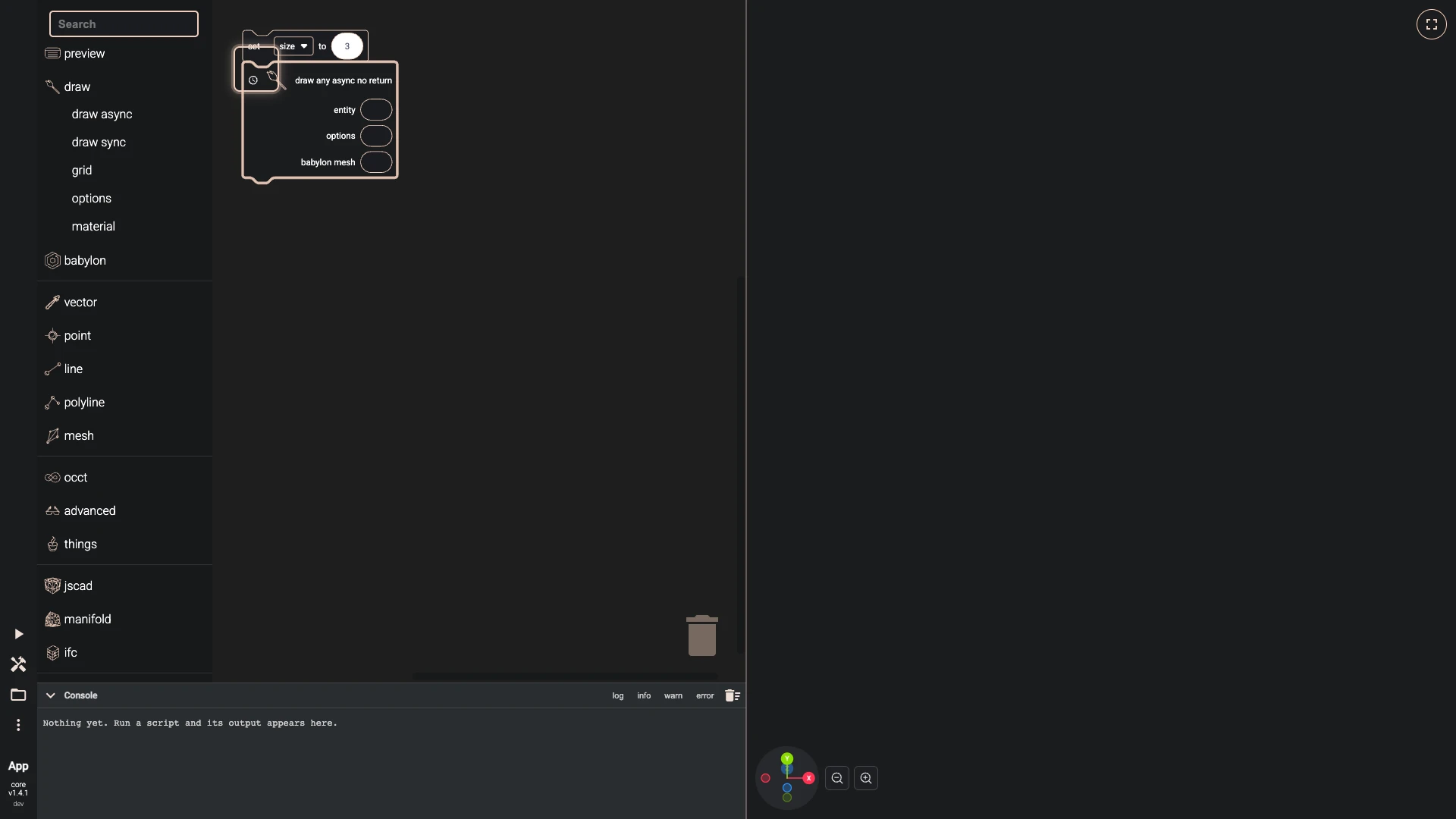 A cube a variable sizes, step 7 in the Blockly editor: one block stacked under another, ringed where it snapped
