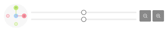 Camera controls, as the shopper's option panel draws it on the default theme. Buttons and sliders that zoom and turn the view, for shoppers who would rather not drag.