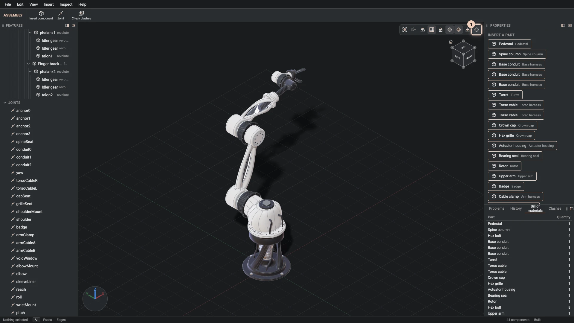 The robot arm drawn realistically: its materials, reflections and soft shadows