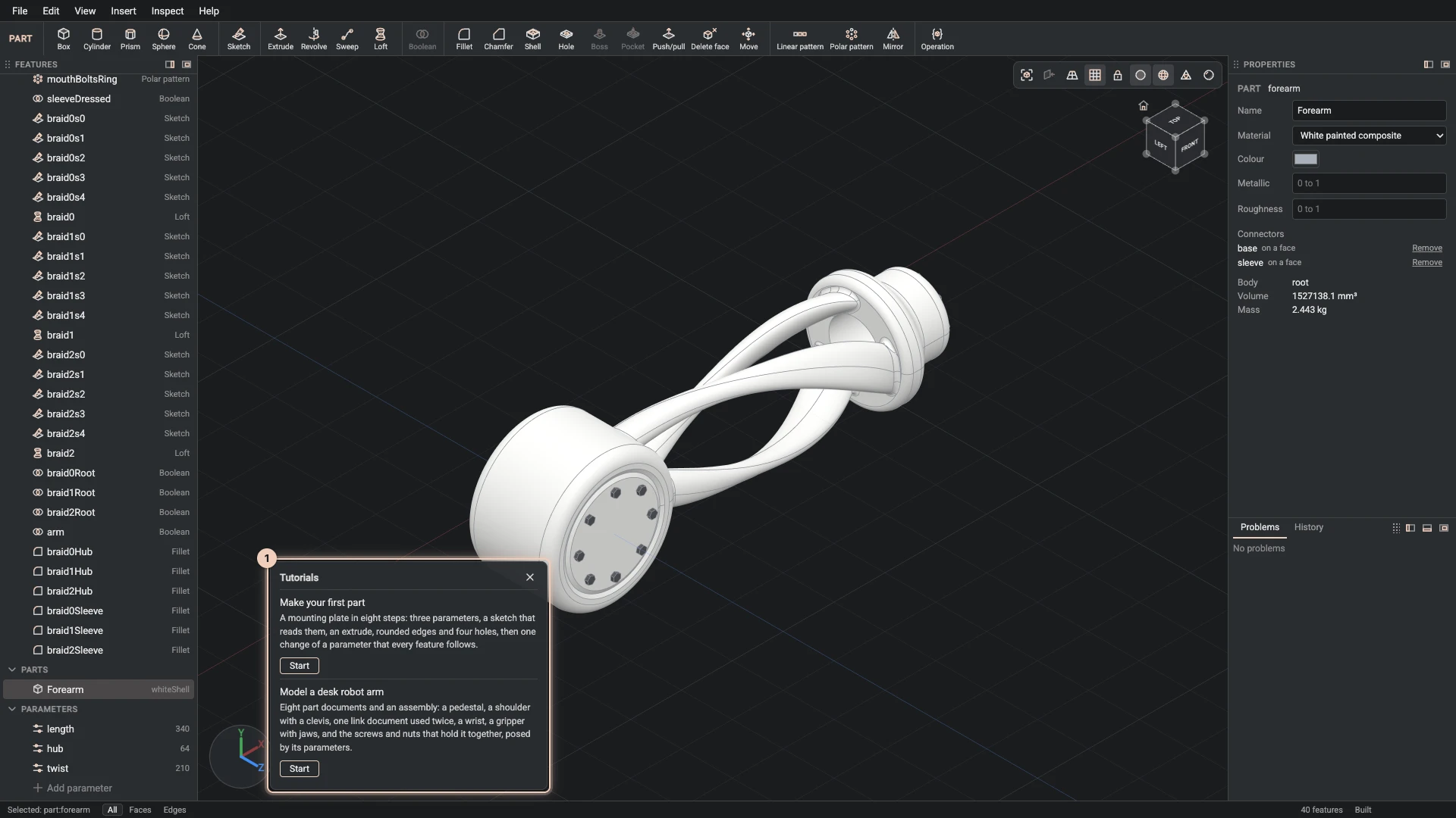 Help > Tutorials: the tutorials the Designer plays, each with Start