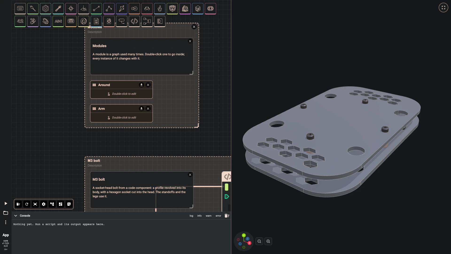 Build a drone, the arm module: The arm with its motor, propeller, bolts and light is a module of its own, Arm.