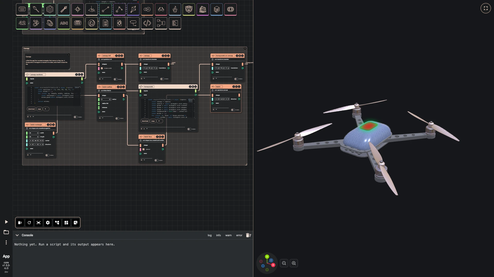 Build a drone, canopy and electronics: A hatch closes the top: a rounded rectangle on the canopy's crown, made into a face and extruded 1.4 millimetres.