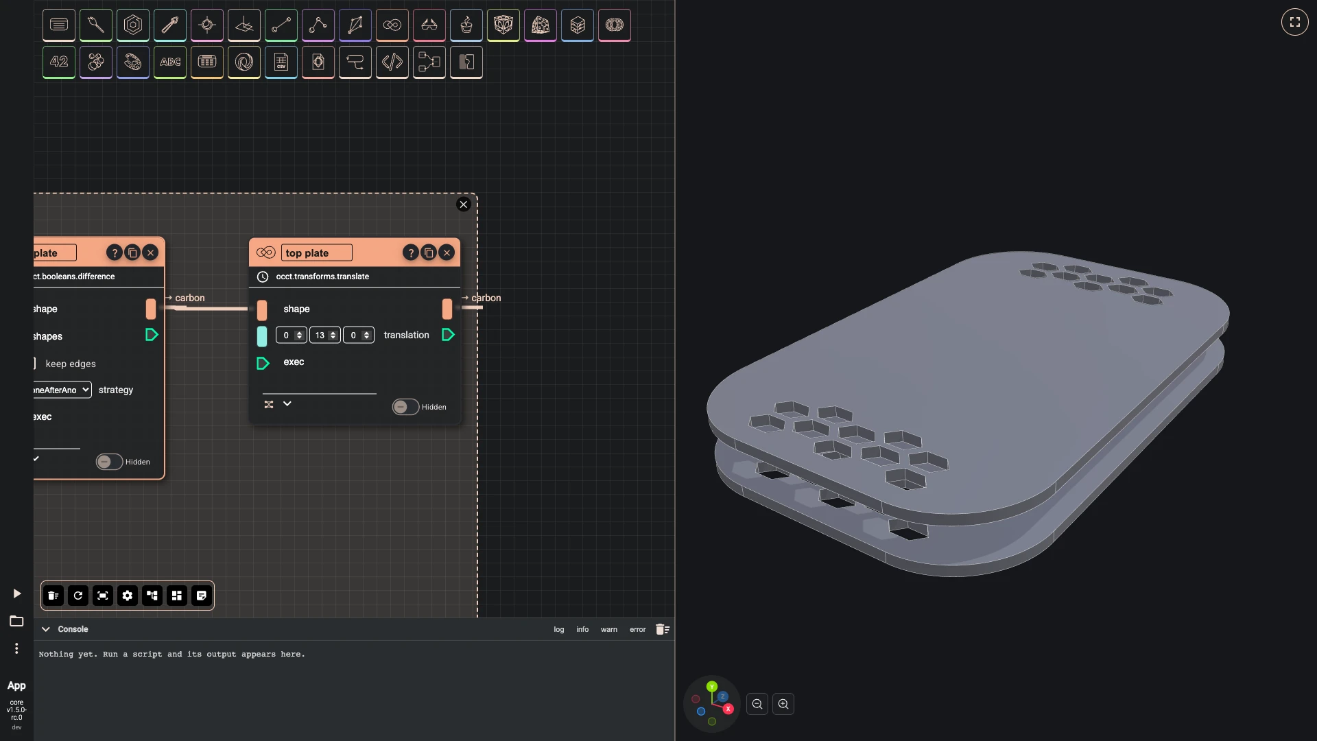 Build a drone, sliders and the frame: The top plate is the same plate, moved up 13 millimetres; one shape feeds both.