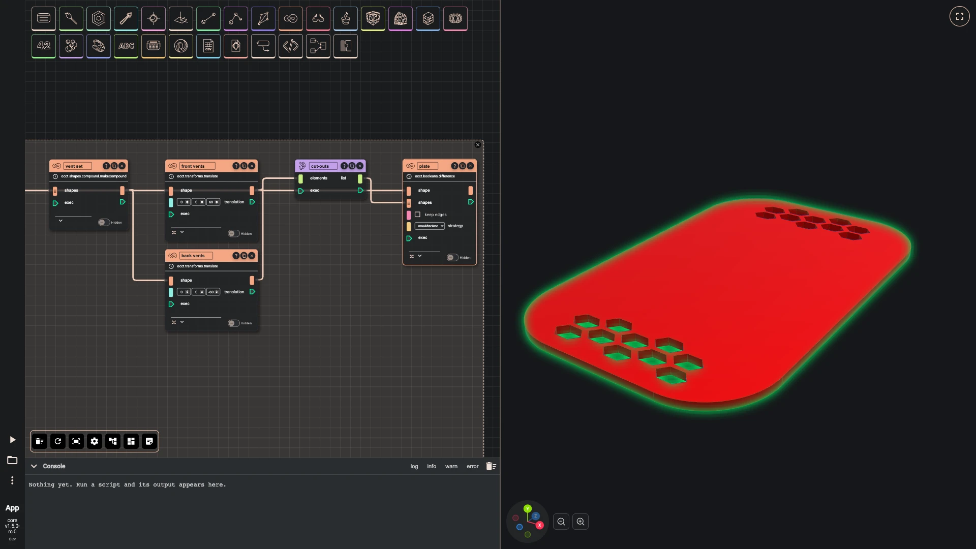 Build a drone, sliders and the frame: The prisms become one compound, moved to the front and to the back of the plate.