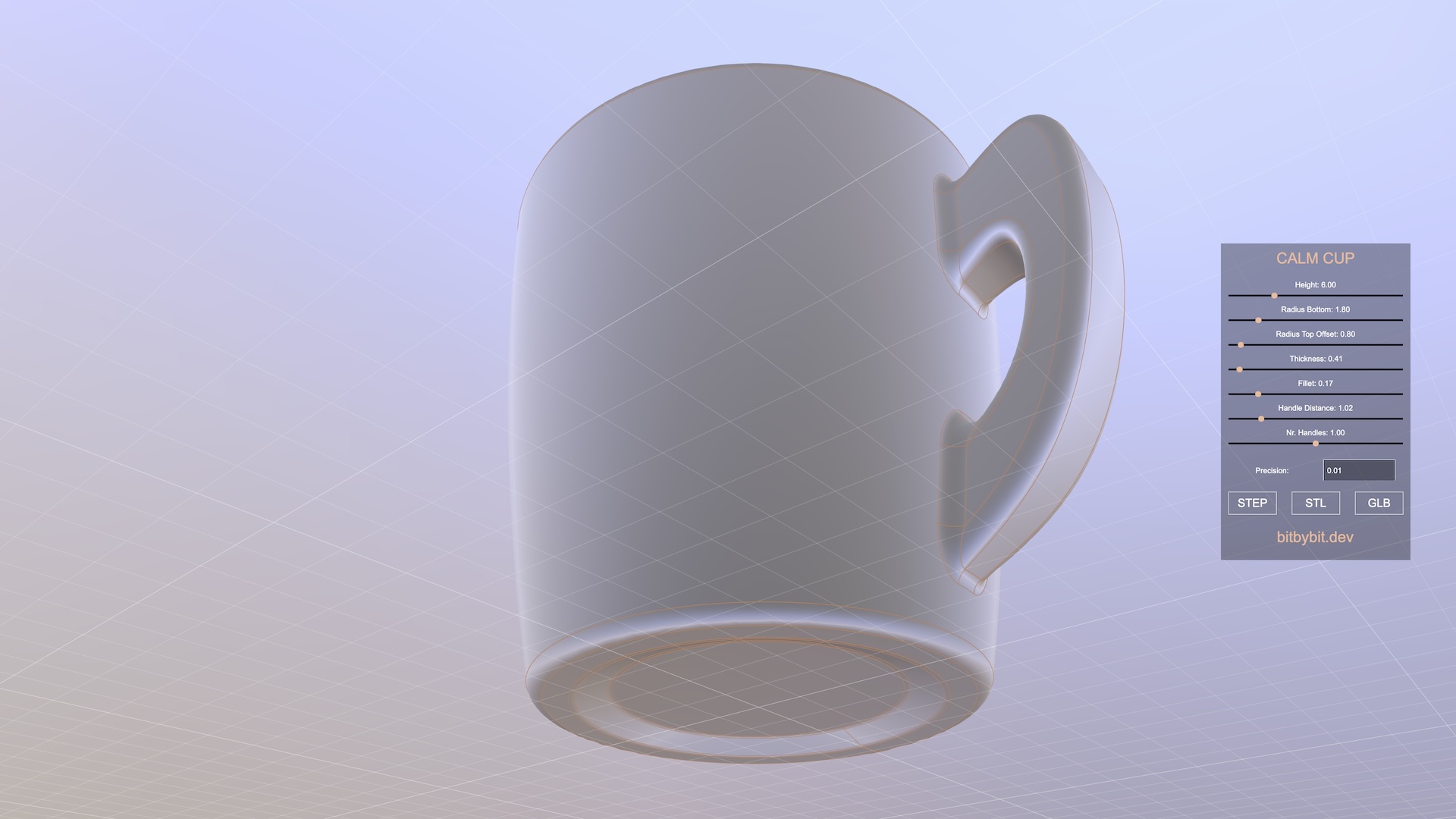 calm cup 3D model shown from bottom upwards