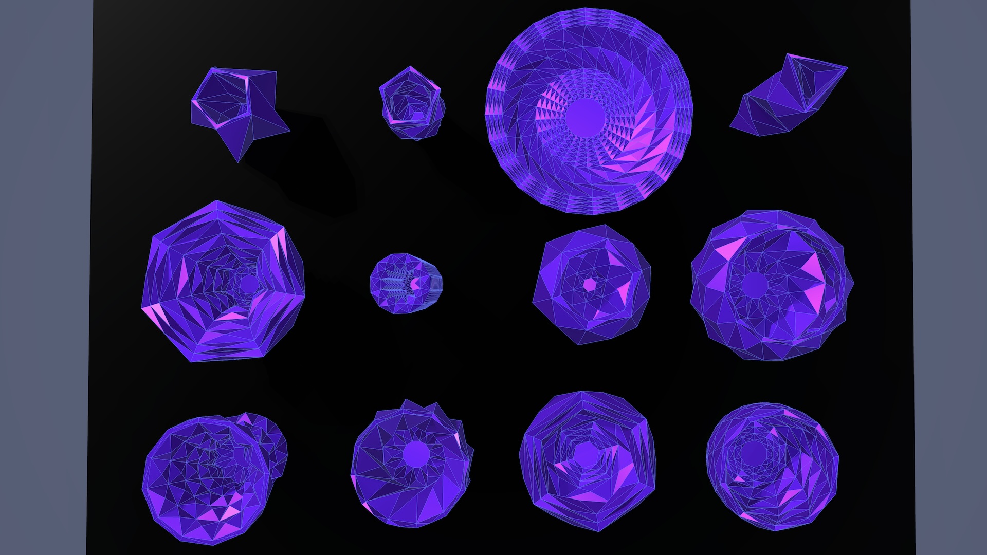 top view of multiple cups, vases and plates with different configurations and sizes in one scene