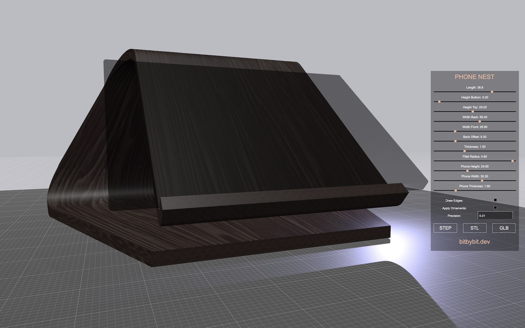 The laptop nest holder 3D model front view picture of wide thick configuration without ornaments