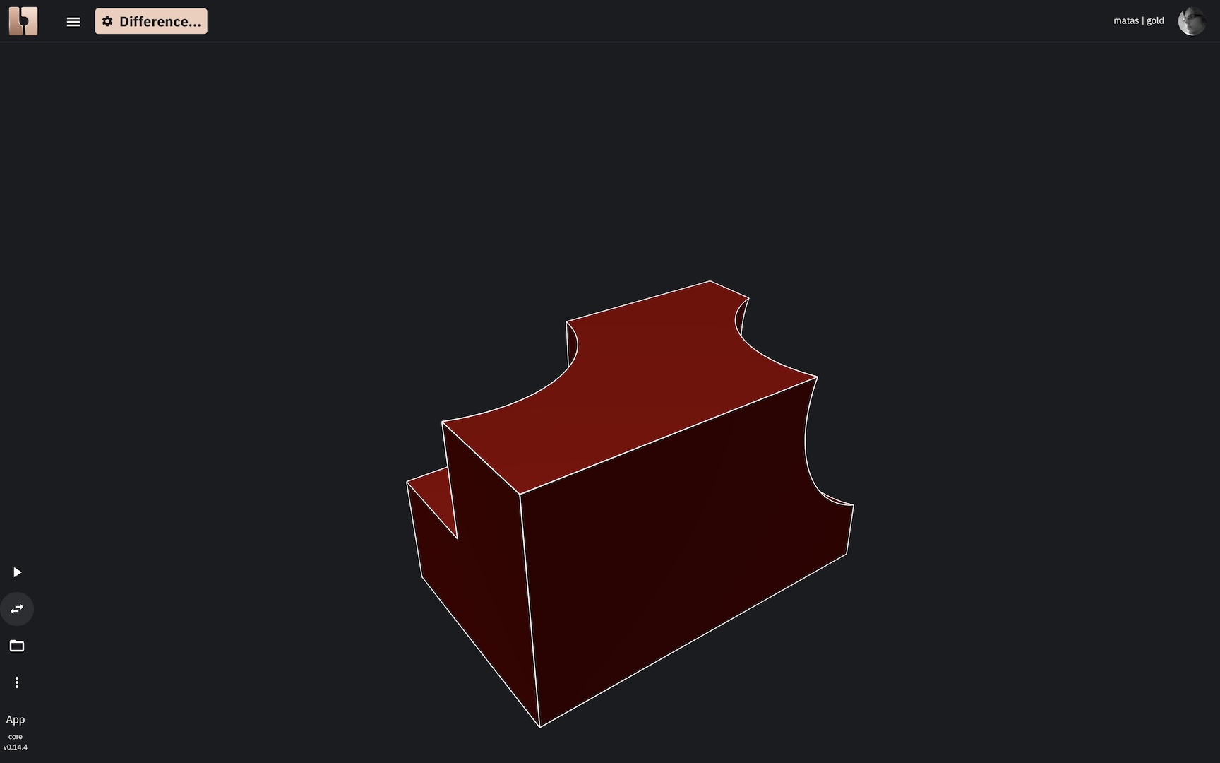 The box shape with the volumes of the cylinder and sphere subtracted from it.