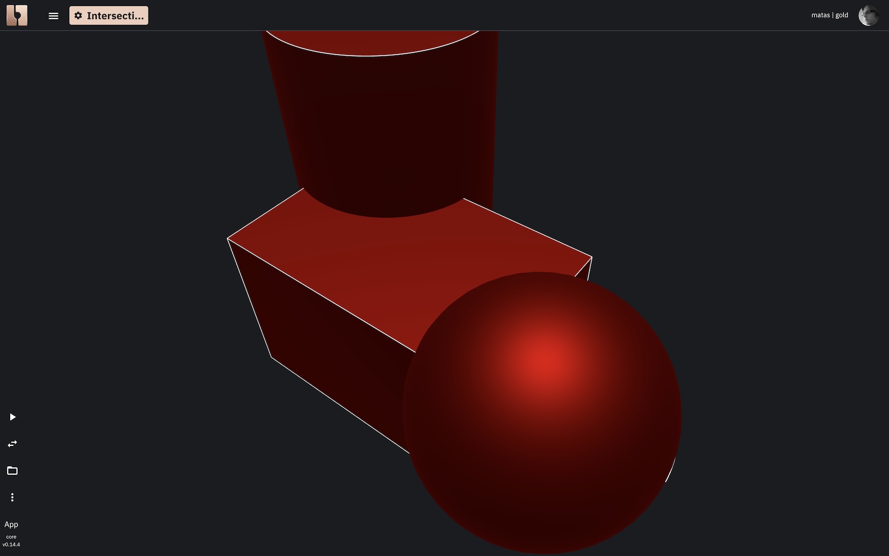 Three overlapping shapes (a box, cylinder, and sphere) before an intersection operation.
