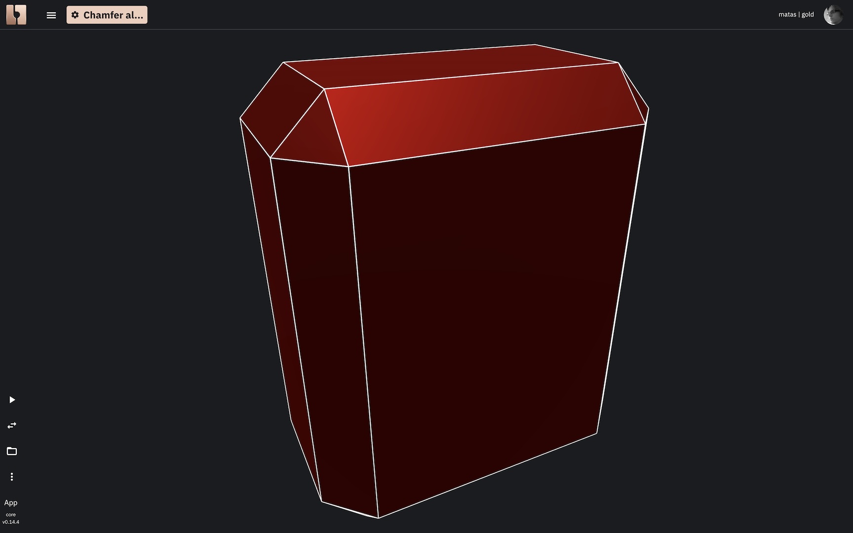 A 3D solid box with several of its edges beveled by chamfer operations.