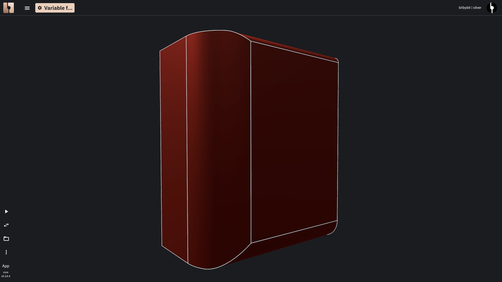 A 3D solid box with several of its edges rounded by fillet operations of varying radii.