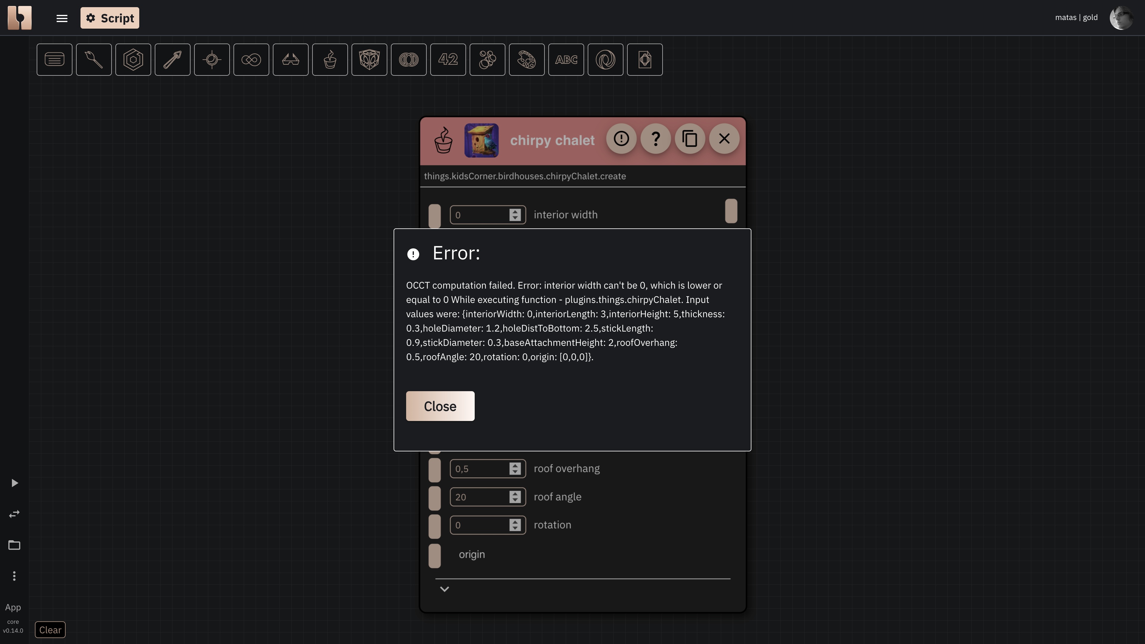 An error modal in Rete, showing details about why a component failed.