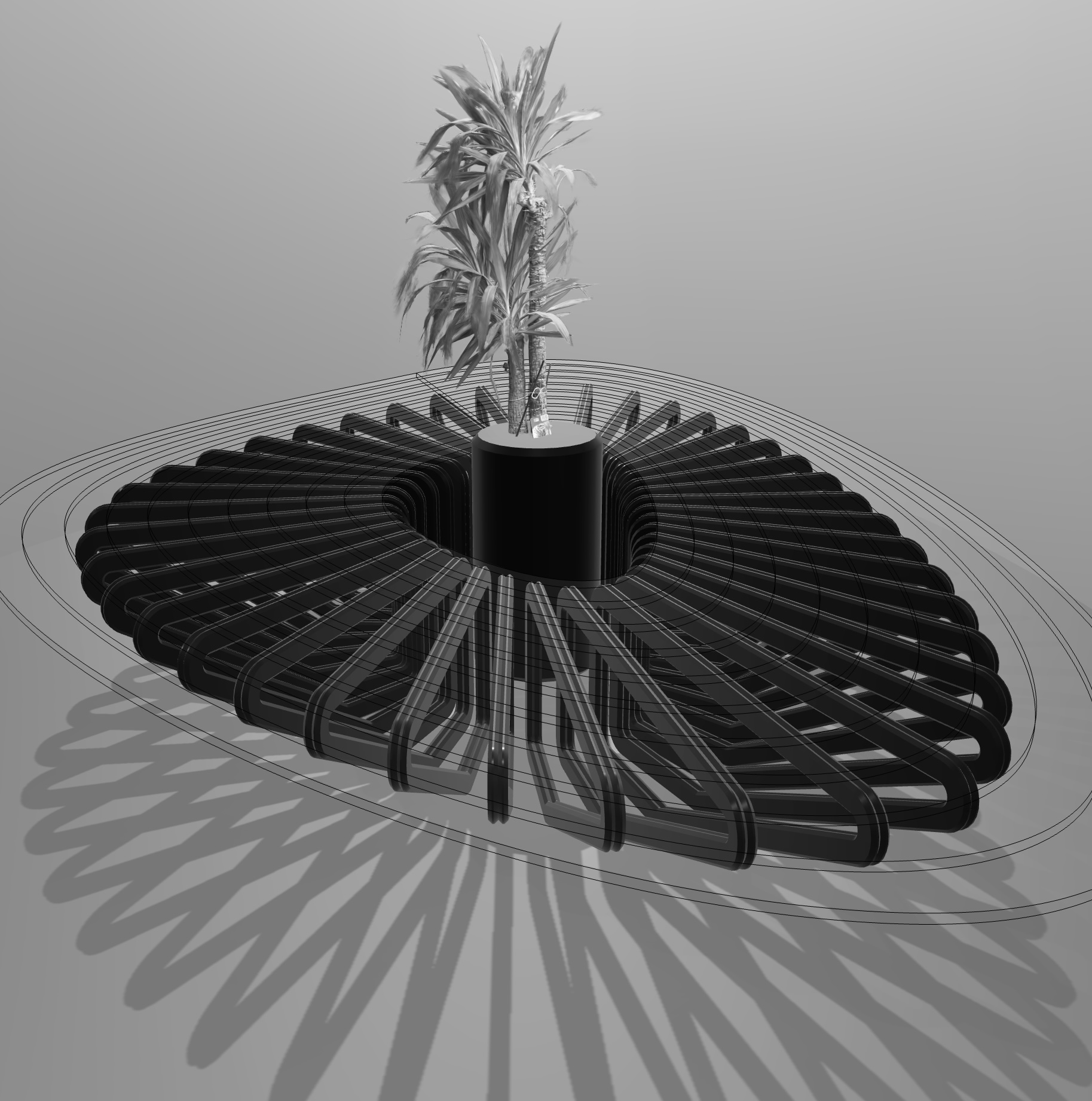 A screenshot of the 3D parametric palm table model as it appears in the Shopify store.