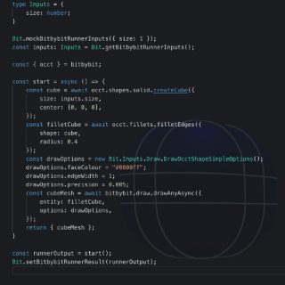 Bitbybit runner cube example in TypeScript picture