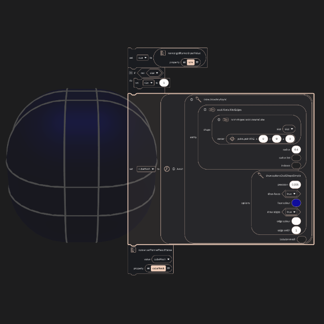 Bitbybit runner cube example in Blockly picture